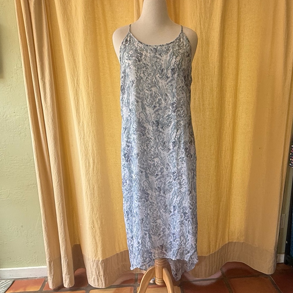 Old Navy Gray and White Spaghetti Strap High Low Maxi Sundress